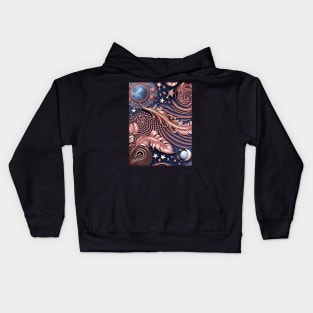 Other Worldly Designs- nebulas, stars, galaxies, planets with feathers Kids Hoodie